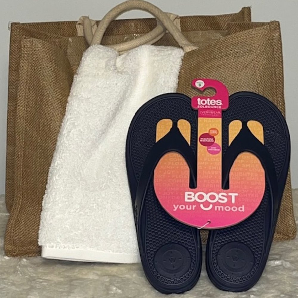 TOTES Women’s Navy Blue Sol Bounce Ara Flip Flop NWT